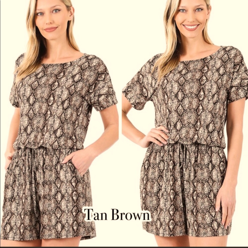 Brown & Tan Snakeskin Short Sleeve Romper NWT
